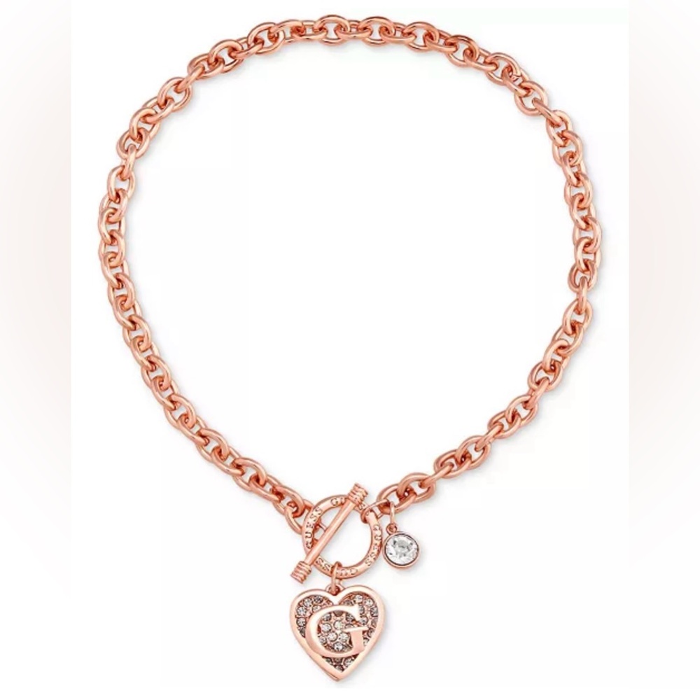 GUESS Logo Link Pendant Necklace rose gold colored